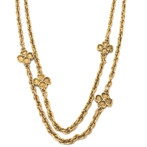 CHANELCC Logos Clover Long Necklace 35" Gold Tone Auth - Picture 2 of 8